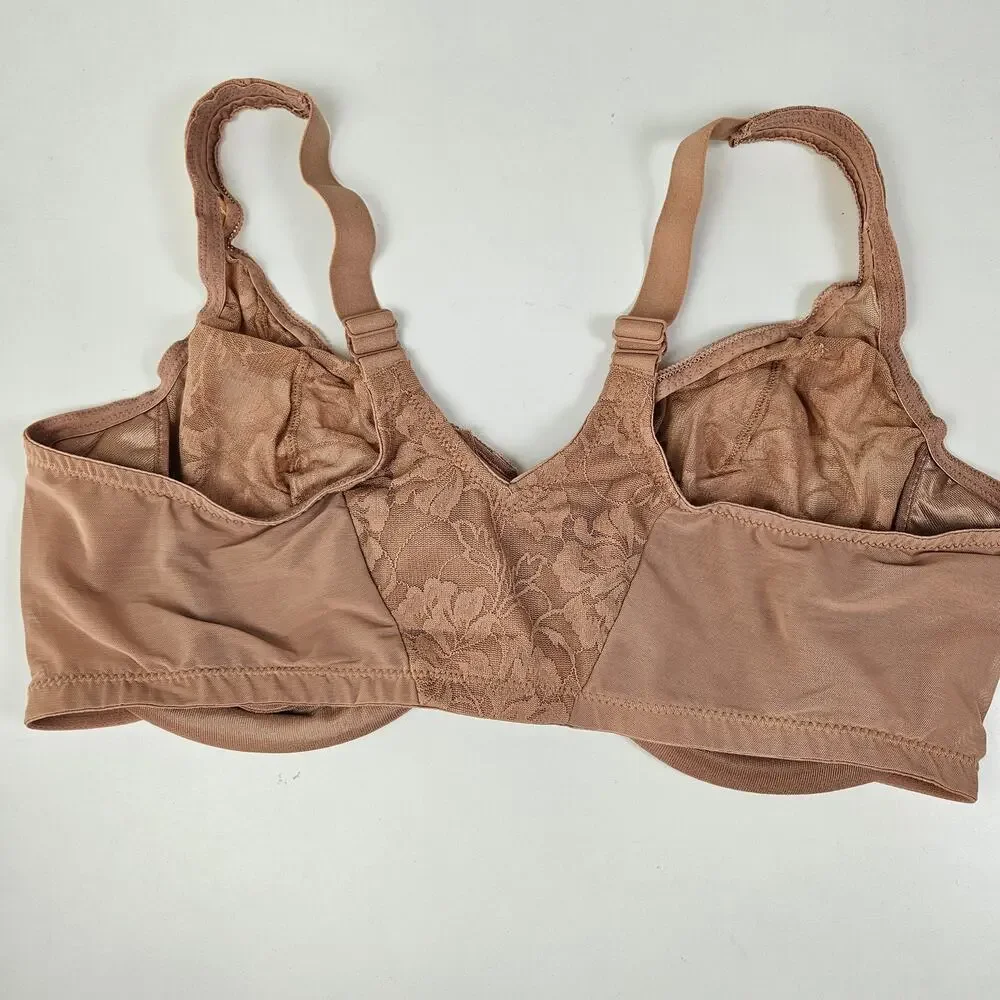 Glamorise Lacey T‎ Back Front Close Wonderwire Underwire Bra 42F Dark Nude Beige
